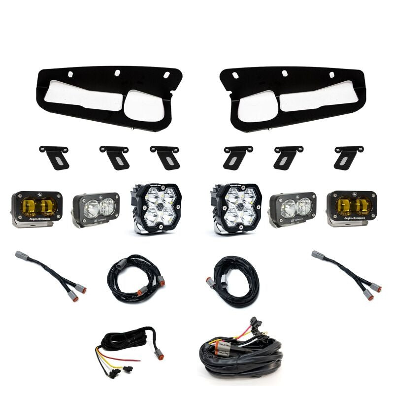 Baja Designs 21-25 Ford Bronco Squadron 2.0 Sport (Spot) & S2 Sprt D/C Clr /S2 SAE Ambr ST Bmpr w/UP