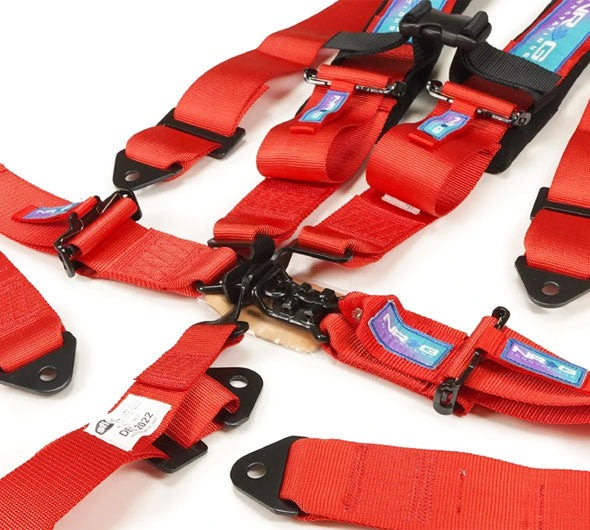 NRG Innovations SFI 16.1 5pt 3 inch Seat Belt Harness with pads / Latch Link - Red 12/22 - Universal