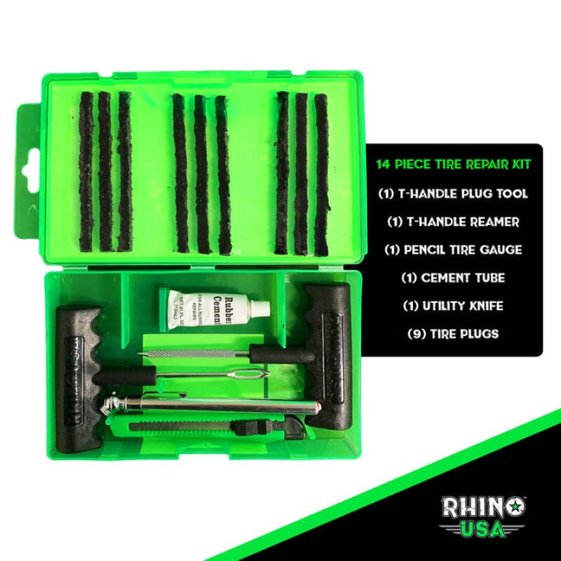 Rhino USA 14-Piece Compact Tire Repair Plug Kit