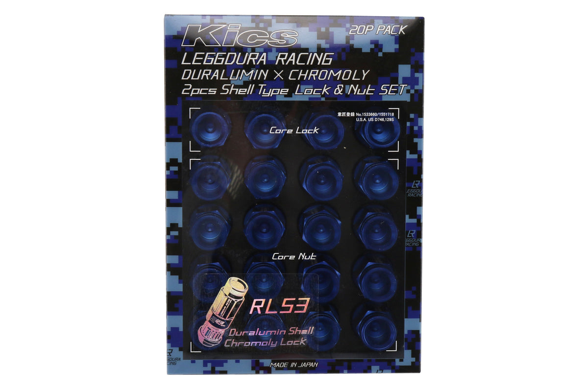 Project Kics Leggdura Racing Shell Type Lug Nut Set 53mm Open-End Look 12X1.25 Blue - Universal