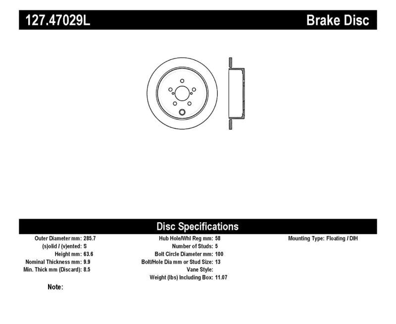 StopTech Slotted & Drilled Sport Brake Rotor - Rear Left - 2008-2014 Subaru WRX (Excl. STI)