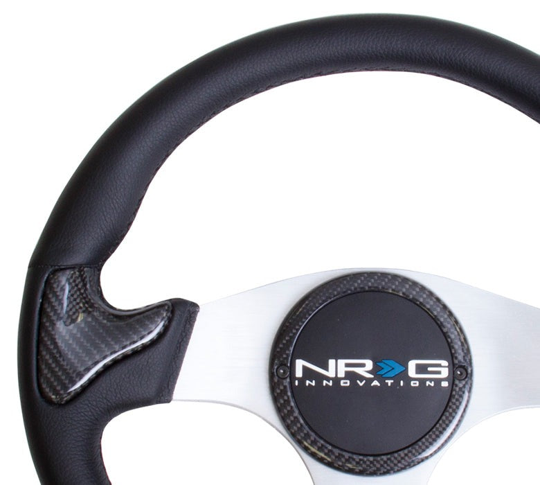 NRG Carbon Fiber Steering Wheel 350mm Silver Rubber Horn - Universal