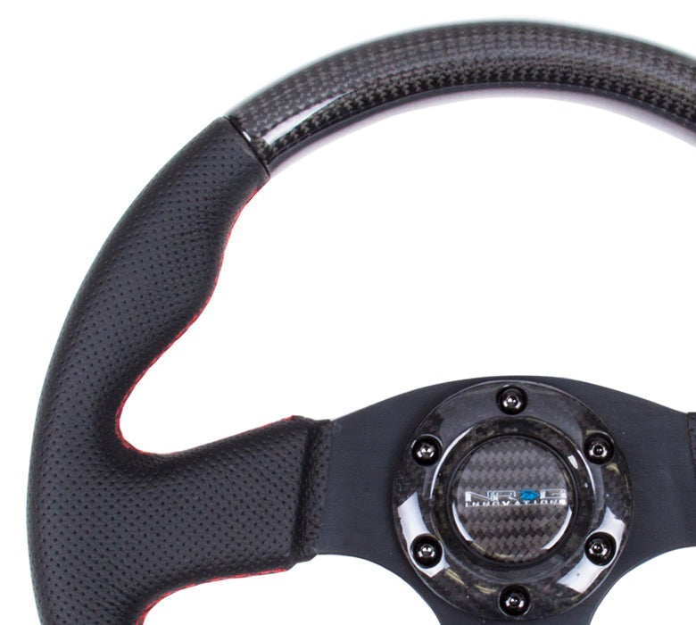 NRG Carbon Fiber Steering Wheel 315mm Perforated Black w/ Red Stitch - Universal
