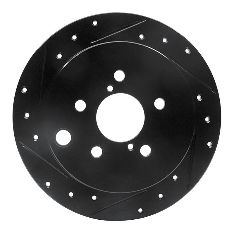 R1 Concepts Rear Left Drilled & Slotted Black Brake Rotor - 2012-2023 Subaru Crosstrek