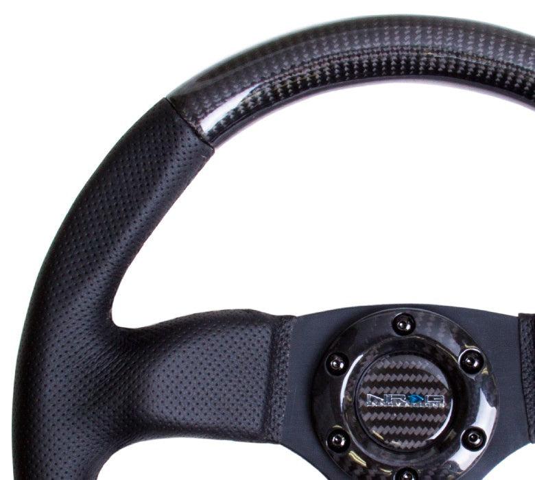 NRG Carbon Fiber Steering Wheel 320mm Flat Bottom Black w/Black Stitching - Universal