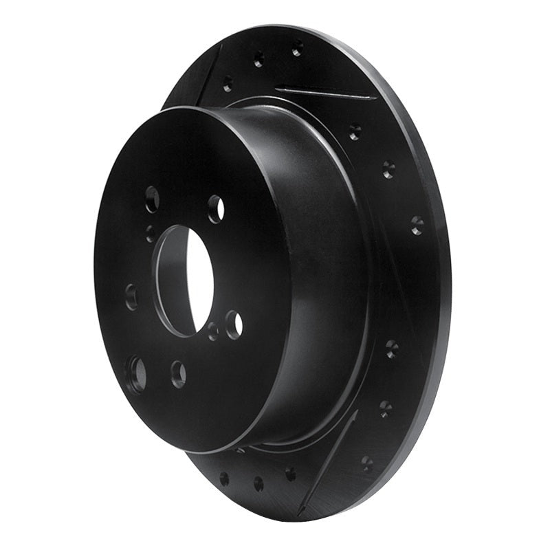 R1 Concepts Rear Left Drilled & Slotted Black Brake Rotor - 2012-2023 Subaru Crosstrek