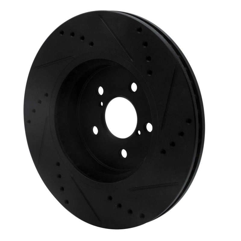 R1 Concepts Front Left Drilled & Slotted Black Brake Rotor - 2017-2023 Subaru Crosstrek