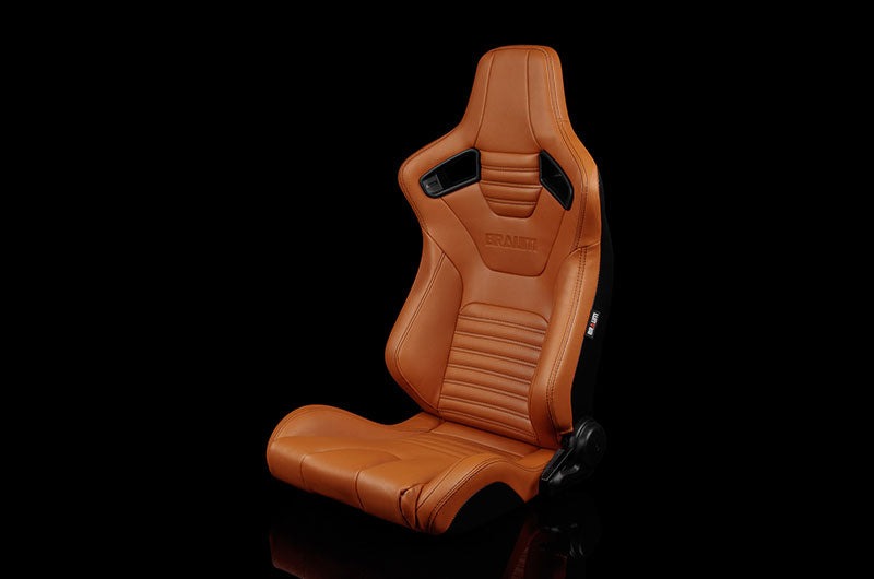 Braum Elite-X Series Sport Seats - British Tan Leatherette (Black Stitching) Pair - Universal