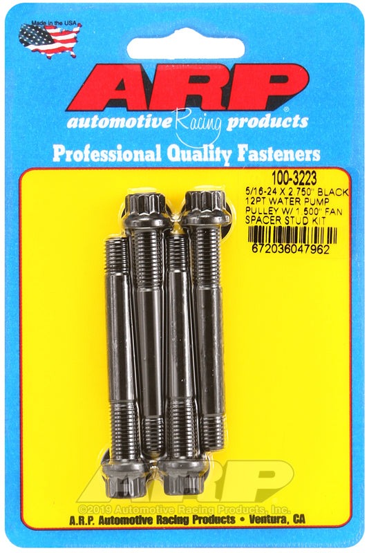 ARP 5/16-24 X 2.750 black 12pt water pump pulley w/ 1.500in fan spacer stud kit