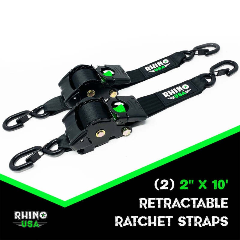 Rhino USA Retractable Ratchet Straps (2Pk 2Inx10Ft) Gray