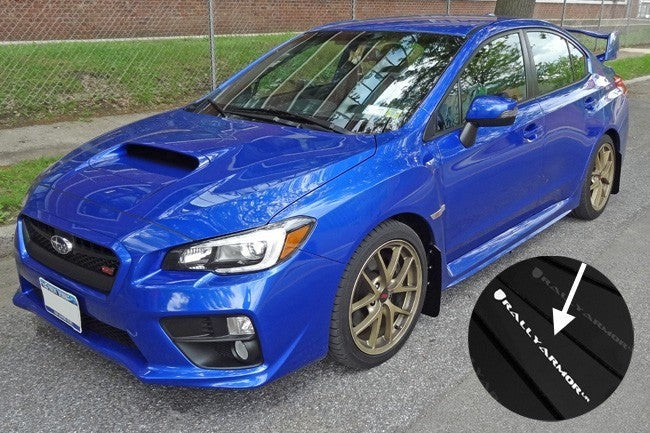 Rally Armor UR Mudflaps Black Urethane White Logo - 2015-2021 Subaru WRX / STI
