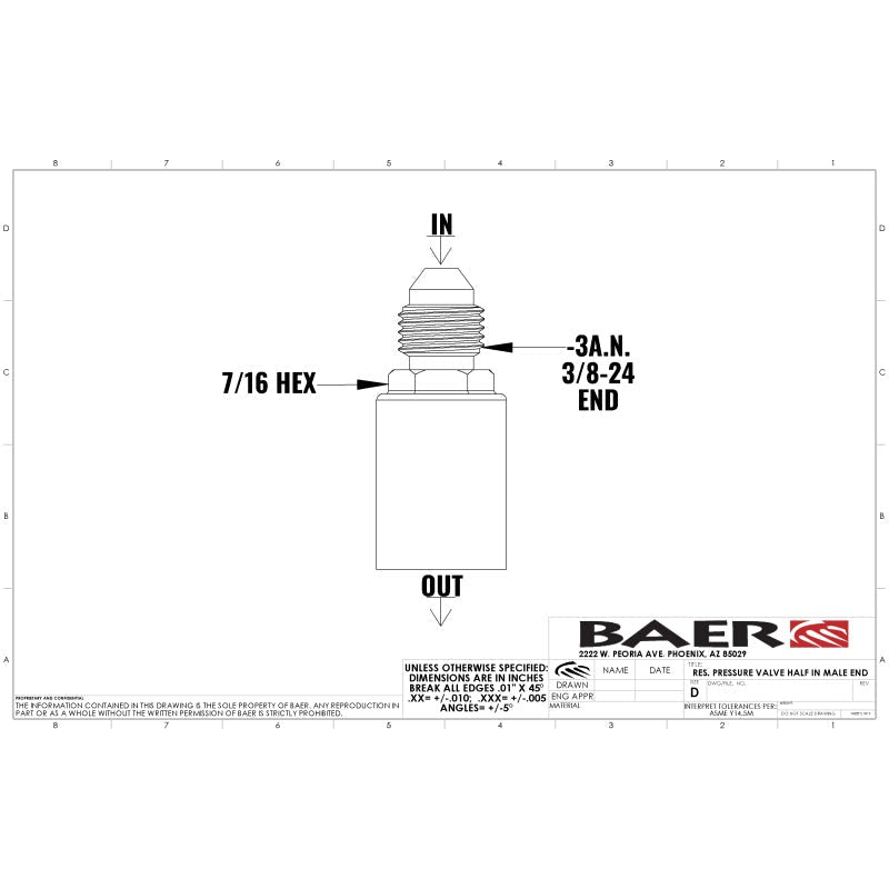 Baer Brakes Residual Valve - 10LB, -3AN Fittings