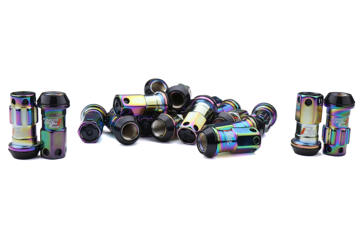 Project Kics R40 Iconix 12x1.25 Neo Chrome Lug Nuts w/ Locks and Black Caps - Universal