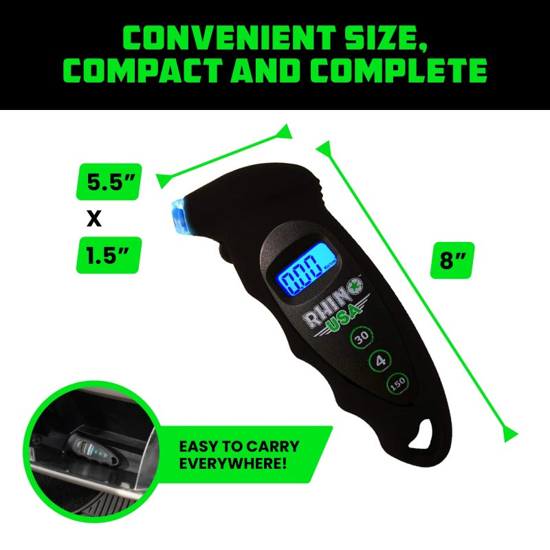 Rhino USA Digital Tire Pressure Gauge 150 Psi (Black)