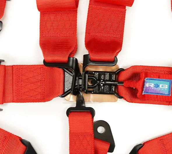 NRG Innovations SFI 16.1 5pt 3 inch Seat Belt Harness with pads / Latch Link - Red 12/22 - Universal
