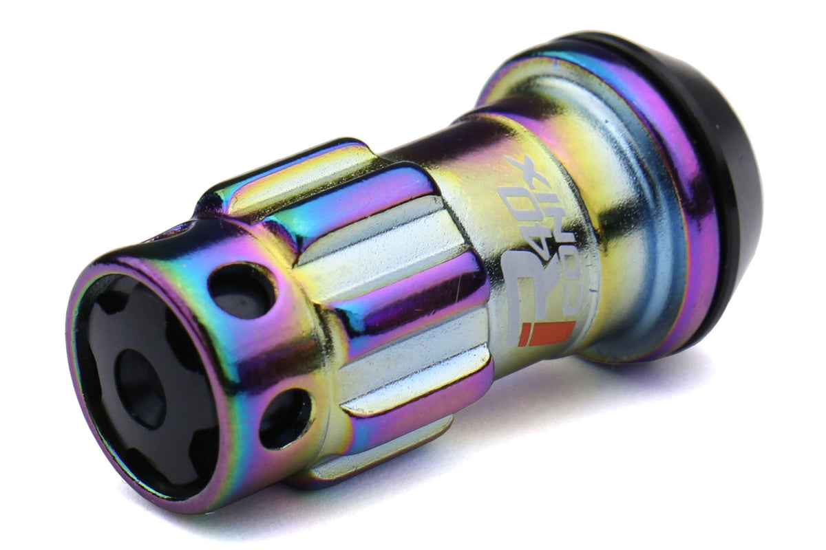 Project Kics R40 Iconix 12x1.25 Neo Chrome Lug Nuts w/ Locks and Black Caps - Universal