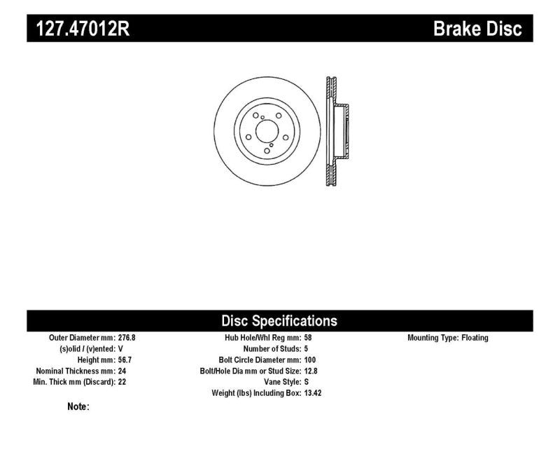 StopTech Slotted & Drilled Sport Brake Rotor - Front Right - 2002-2007 Subaru WRX
