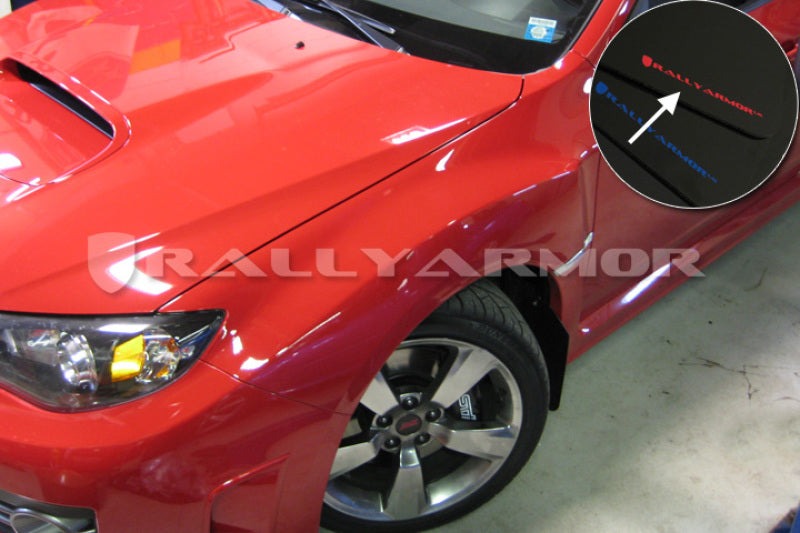 Rally Armor Black UR Mud Flap w/Red Logo - 2008-2014 Subaru STI (Hatch Only) / 2011-2014 WRX (Hatch Only)