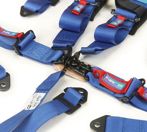 NRG Innovations SFI 16.1 5pt 3 inch Seat Belt Harness with pads / Latch Link - Blue 12/22 - Universal