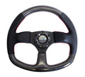 NRG Carbon Fiber Steering Wheel 320mm Flat Bottom Black w/Red Stitching - Universal