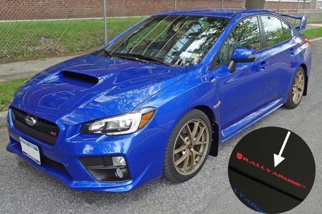 Rally Armor UR Mudflaps Black Urethane Red Logo - 2015-2021 Subaru WRX / STI