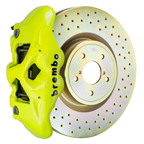 Brembo GT Systems Monobloc 4 Piston 326mm Cross Drilled Fluorescent Yellow - Subaru Models (inc. 2002-2014 WRX)
