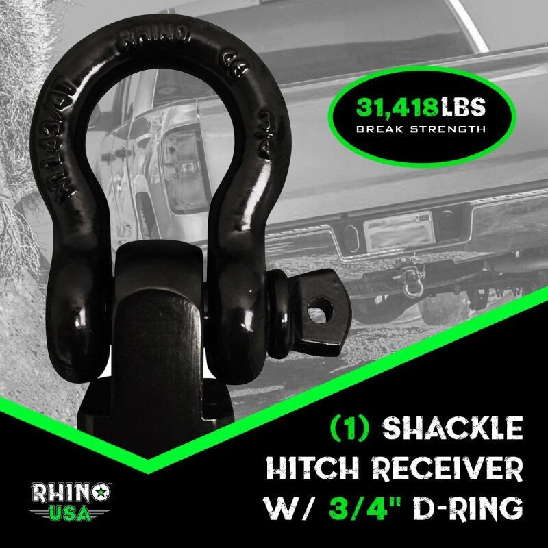 Rhino USA Shackle Hitch Receiver W/ D-Ring (Gray)