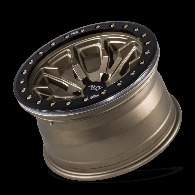 Dirty Life 9303 DT-1 17x9 / 6x139.7 BP / -12mm Offset / 106mm Hub Satin Gold Wheel - Beadlock