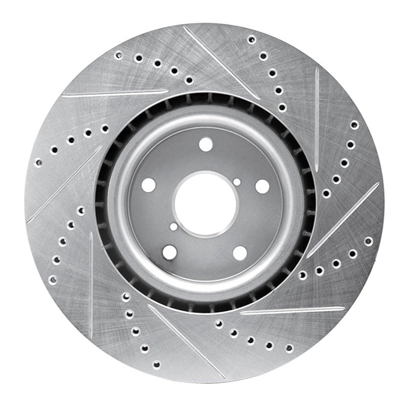 R1 Front Left Drilled & Slotted Silver Brake Rotor - 2008-2017 Subaru STI