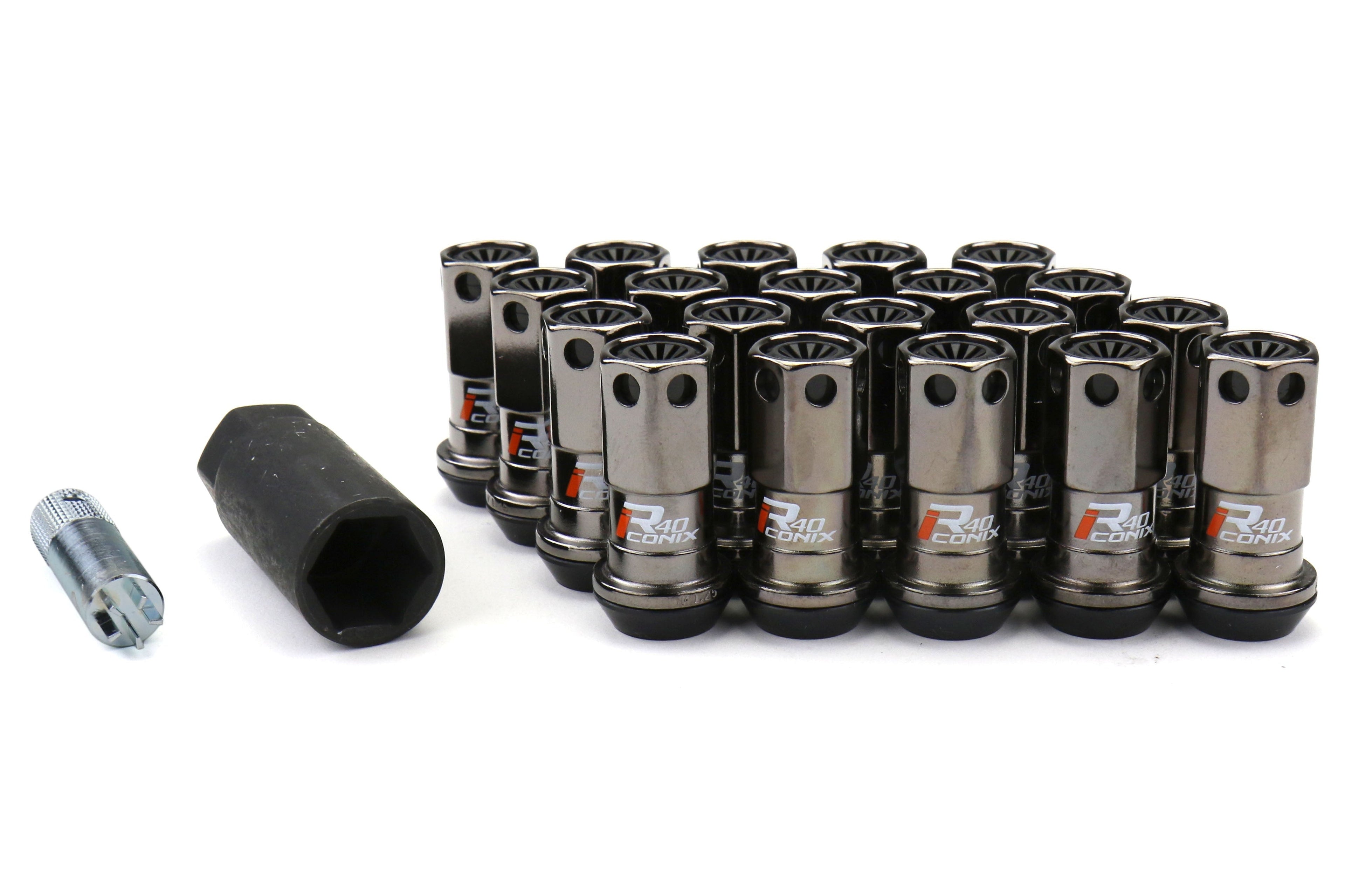Project Kics R40 Iconix Lug Nut Set w/ Black Plastic Caps M12x1.25