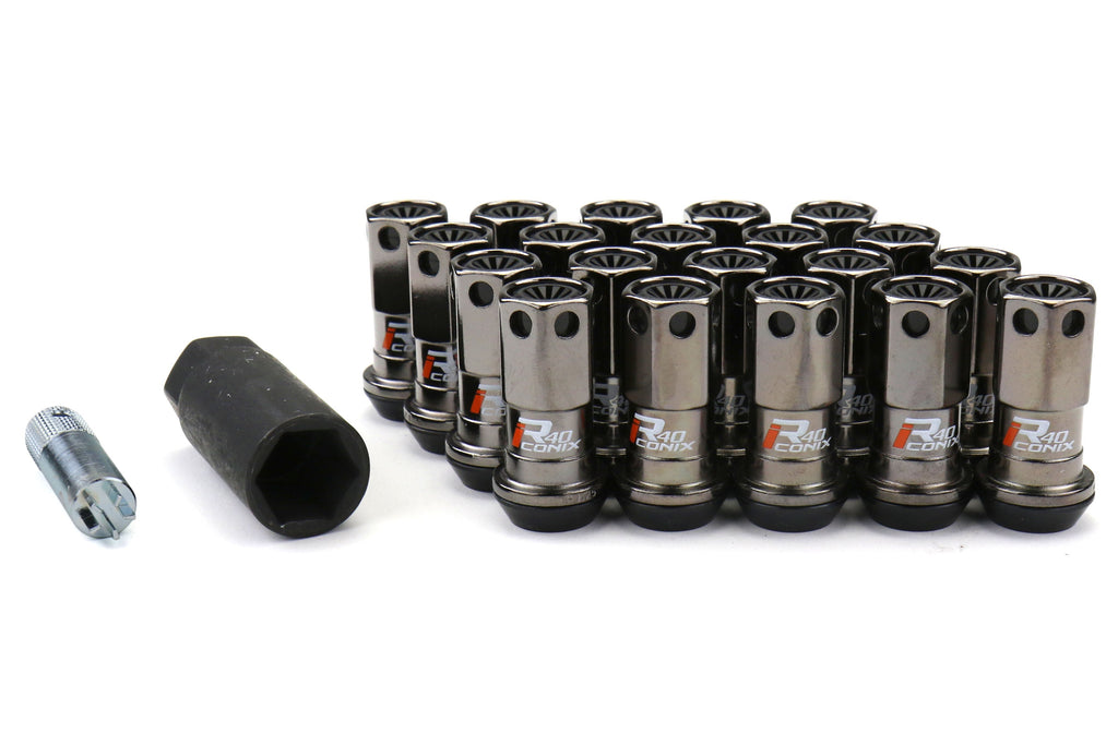 Project Kics R40 Iconix Lug Nut Set w/ Black Plastic Caps M12x1.25