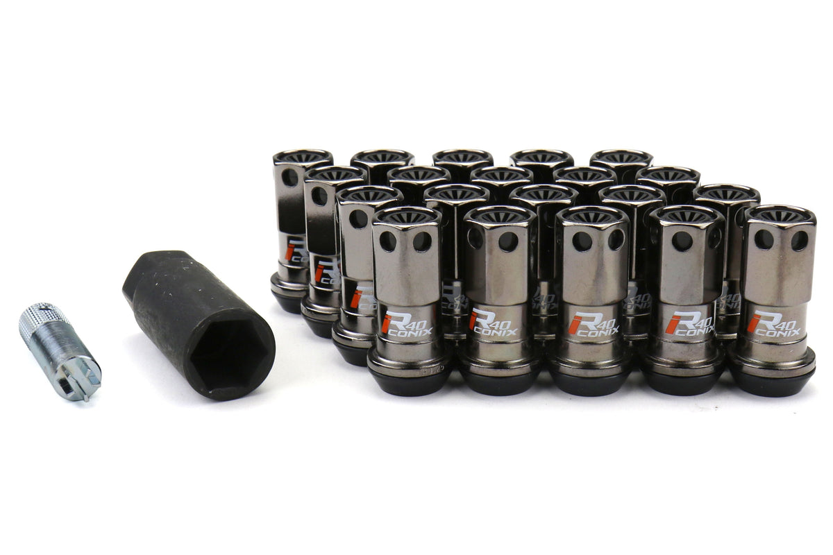 Project Kics R40 Iconix Lug Nut Set w/ Black Plastic Caps M12x1.25