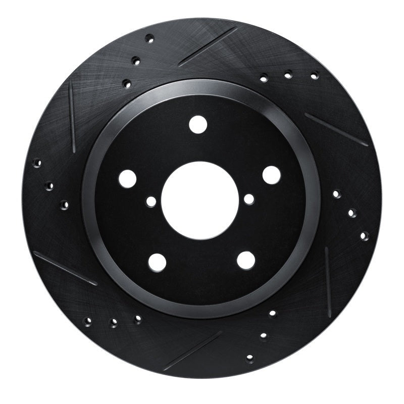 R1 Concepts Rear Left Drilled & Slotted Black Brake Rotor - 2019-2026 Subaru Crosstrek