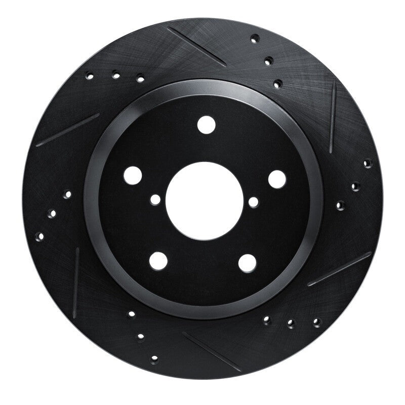 R1 Concepts Rear Right Drilled & Slotted Black Brake Rotor - 2019-2026 Subaru Crosstrek