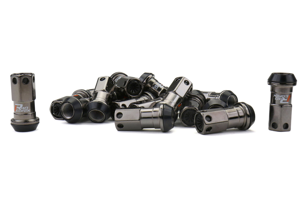 Project Kics R40 Iconix Lug Nut Set w/ Black Plastic Caps M12x1.25