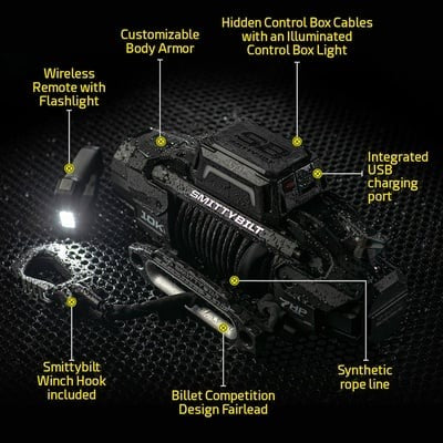 X2O Gen3 10,000 lb Winch W/Synthetic Rope Aluminum Fairlead Smittybilt - 98810