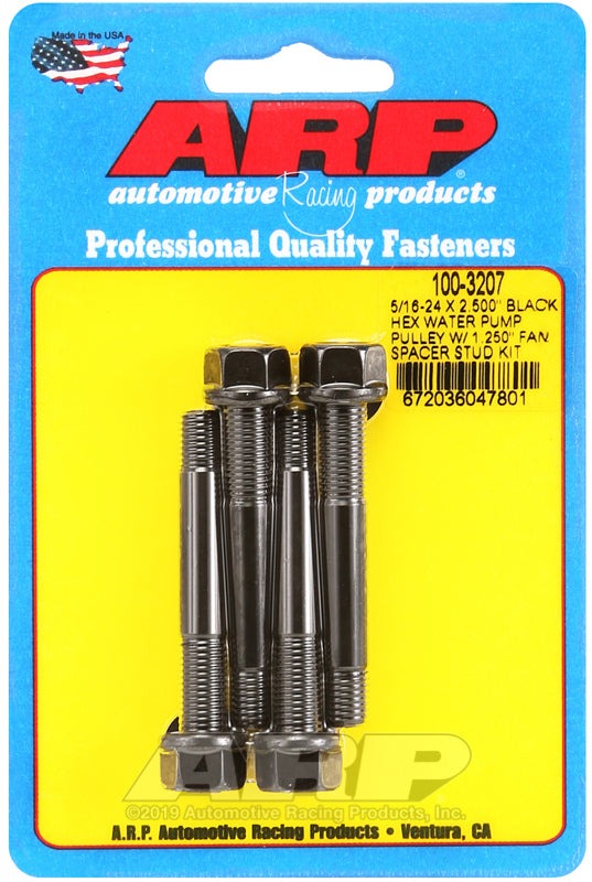 ARP 5/16-24 X 2.500 Black Hex Water Pump Pulley w/ 1.250in Fan Spacer Stud Kit