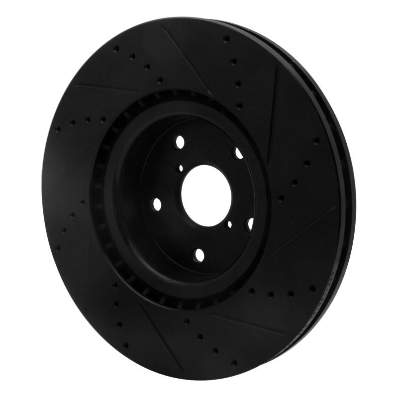 R1 Front Left Drilled & Slotted Black Brake Rotor - 2005-2017 Subaru STI