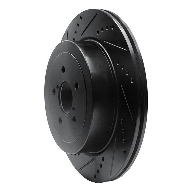 R1 Rear Left Drilled & Slotted Black Brake Rotor - 2004 Subaru STI