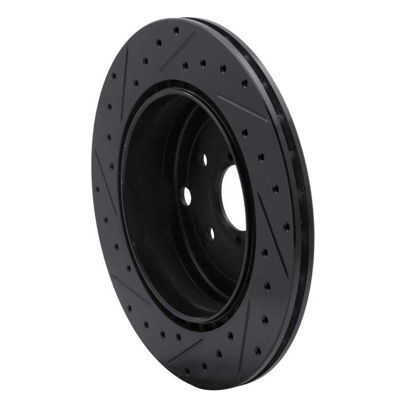 R1 Rear Right Drilled & Slotted Black Brake Rotor - 2008-2021 Subaru STI (WRX w/ Brembo)