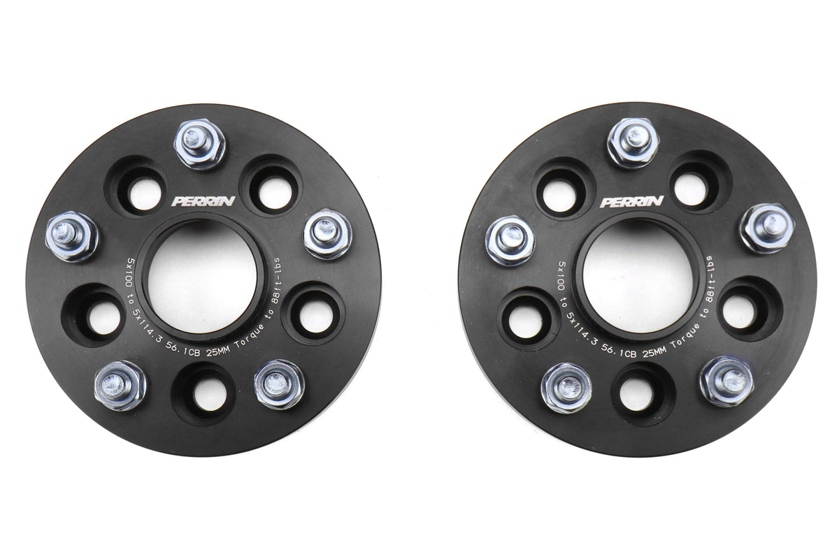 PERRIN 5x100 to 5x114.3 25mm Wheel Adapters Black - Subaru Models (inc. 2002-2014 WRX)