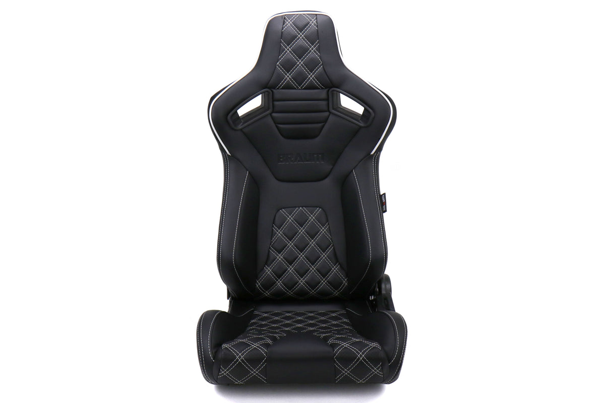 Braum Elite-X Series Racing Seats Diamond Edition White Piping Pair - Universal