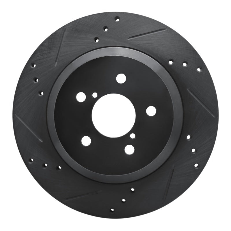 R1 Concepts Rear Left Drilled & Slotted Black Brake Rotor - 2019-2023 Subaru Crosstrek