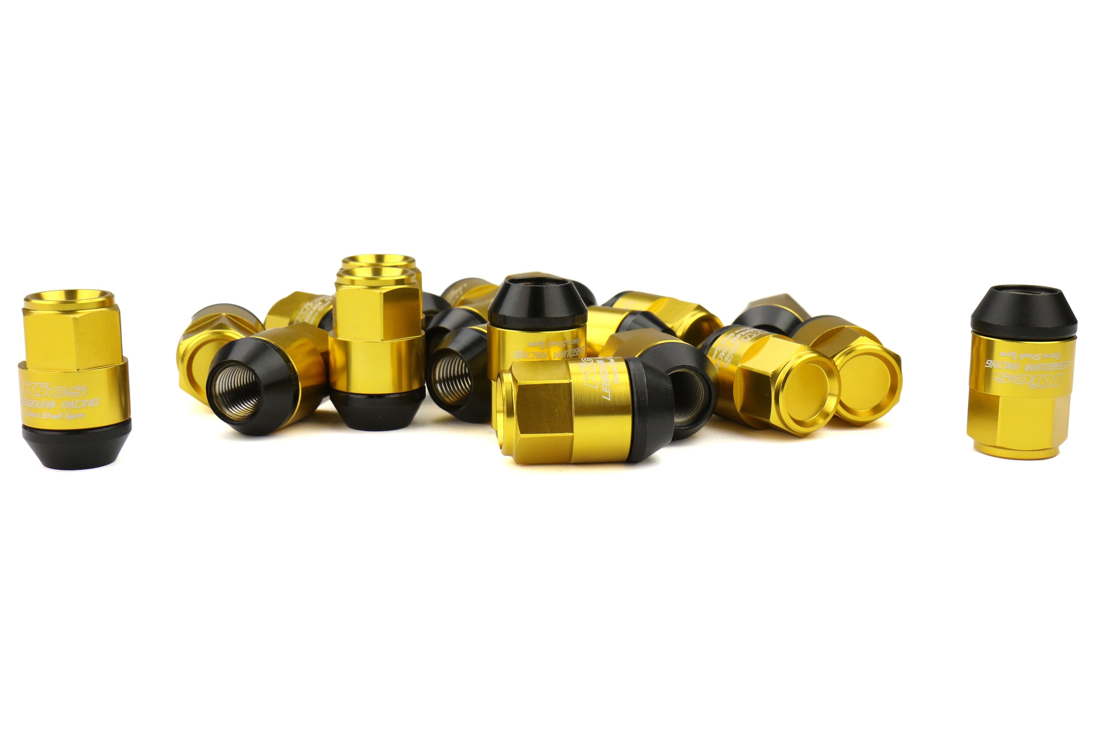 Project Kics Leggdura Racing Shell Type Lug Nut Set 35mm Closed-End Look 12X1.25 Gold - Universal