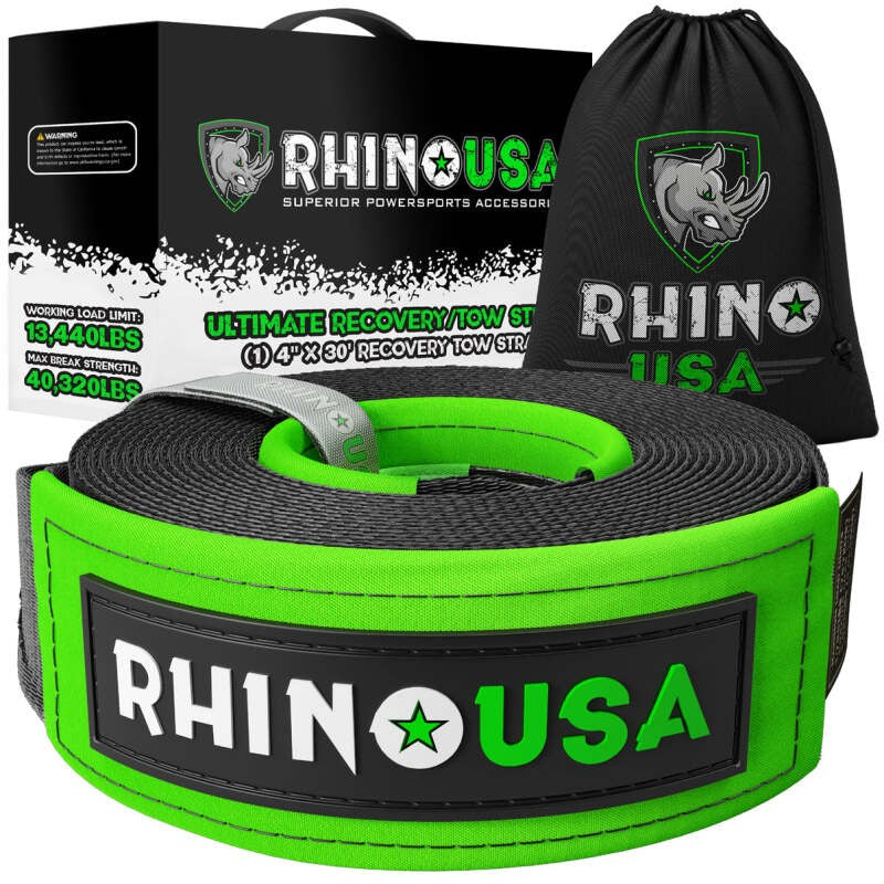 Rhino USA Recovery Tow Strap 4Inx30Ft (Black)