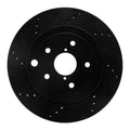 R1 Rear Left Drilled & Slotted Black Brake Rotor - 2008-2021 Subaru STI (WRX w/ Brembo)