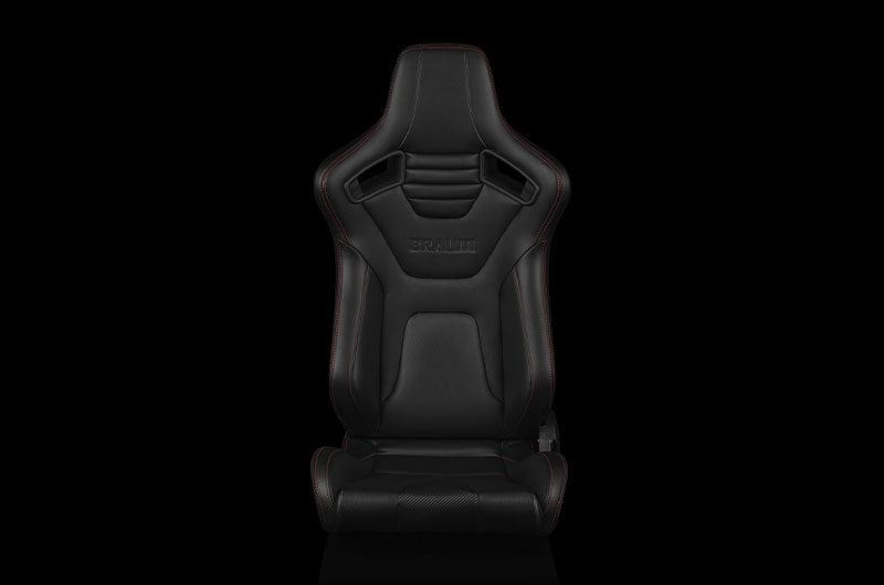 ELITE-X Series Sport Reclinable Seats (Pair) - Black Leatherette w/ Red Stitching - Universal