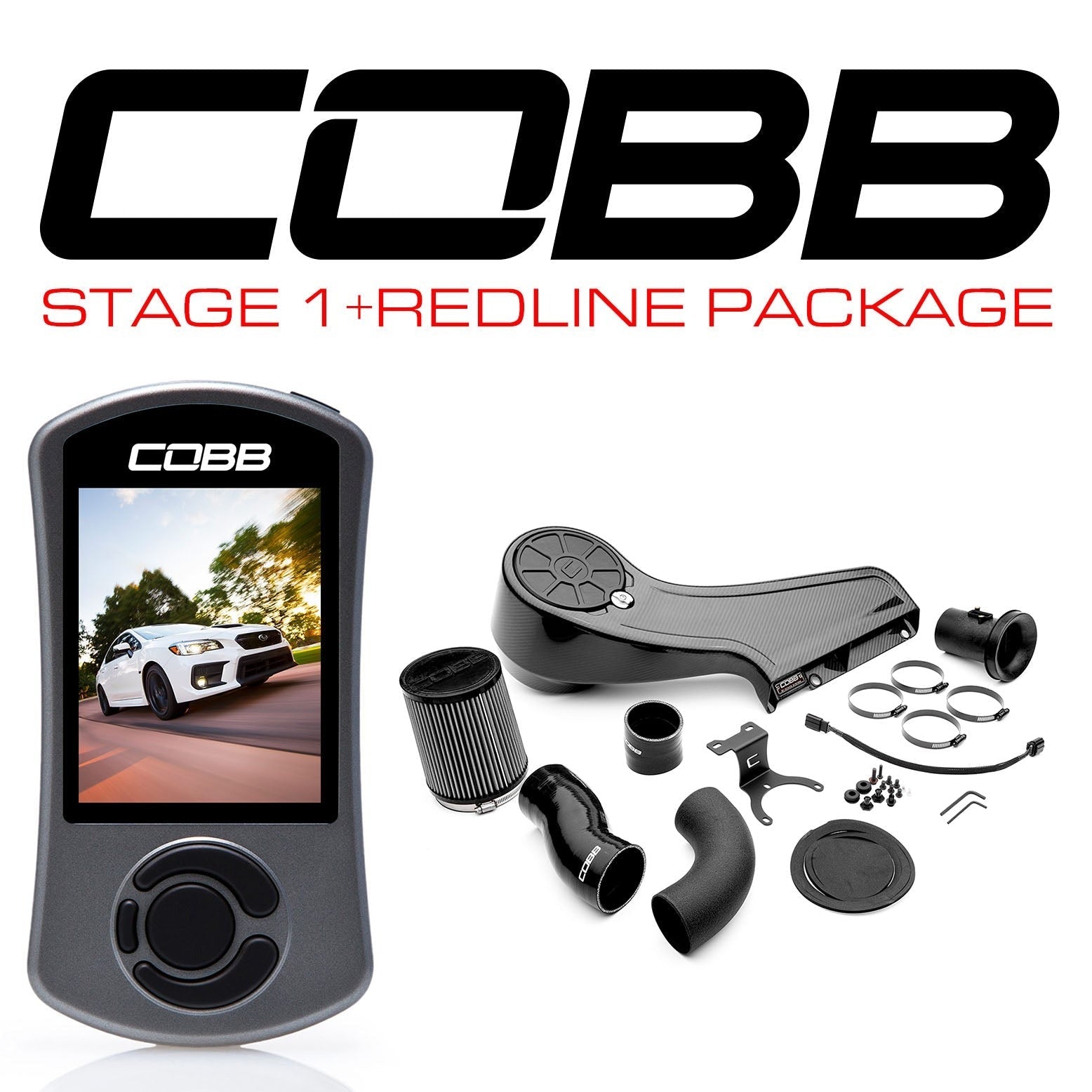 Cobb Stage 1+ CAN Flex Fuel Redline Carbon Fiber Power Package - 2015-2017 Subaru WRX