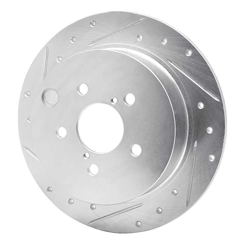 R1 Concepts Rear Left Drilled & Slotted Silver Brake Rotor - 2012-2023 Subaru Crosstrek
