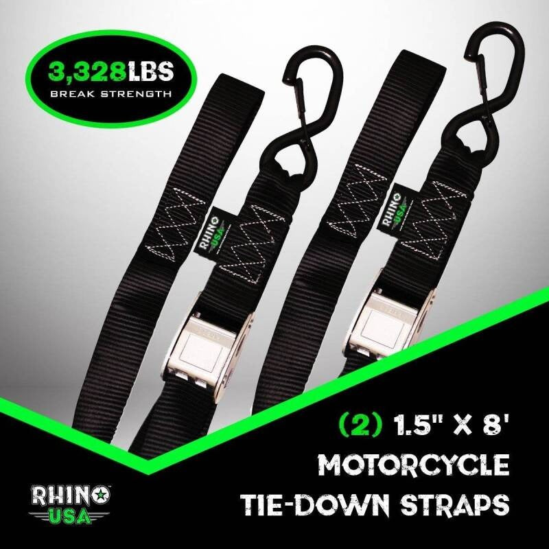 Rhino USA Cambuckle Motorcycle Tiedown Straps 2-Pack (Yellow) 1.5In X 8Ft